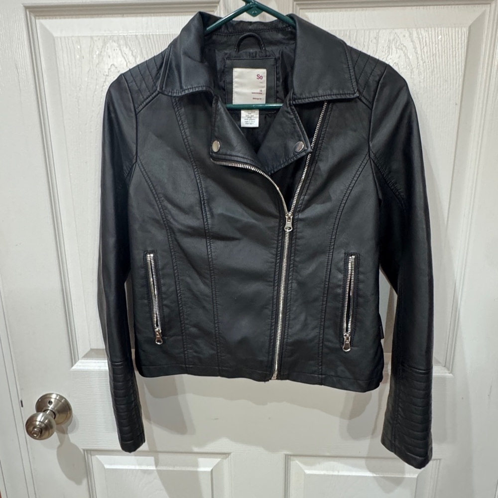 Girls Black “Leather” Jacket by SO size 14
